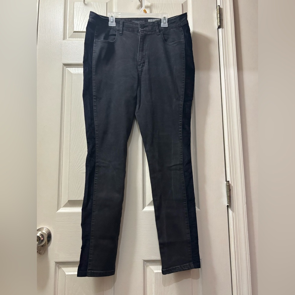 Aeropostale High-Waisted Black with Velour Side Panels Jeggings sz 14